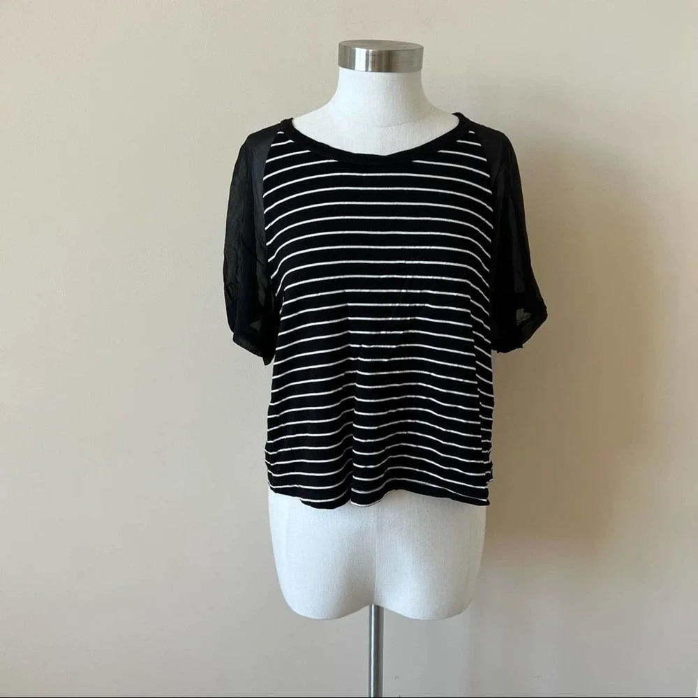 Robert Rodreguez Black & White Striped Mixed Media Tee Size S 5017